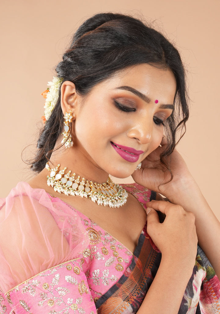 Ahmedabadi Jadau Mother of Pearls choker Set | Shobitam Jewelry