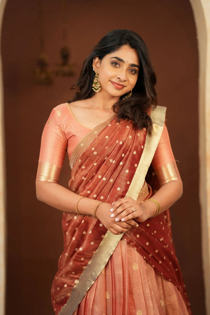 Gargi Peach Half Saree (Set of 3) | Made To Order