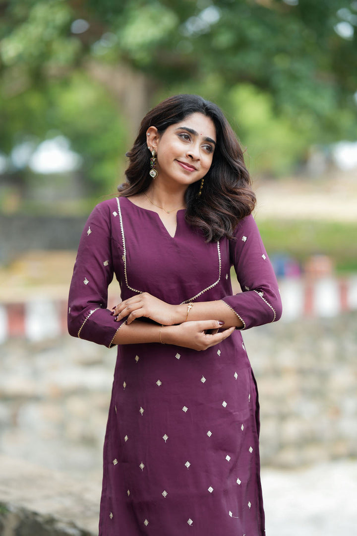Meera Wine Kurti Set (Set of 2) | Made to Order | SHOBITAM