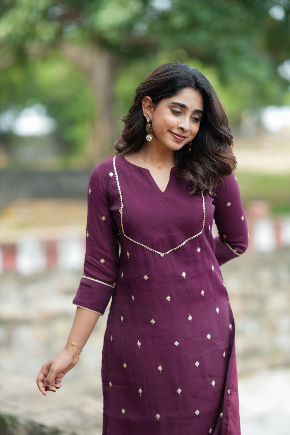 Meera Wine Kurti Set (Set of 2) | Made to Order | SHOBITAM