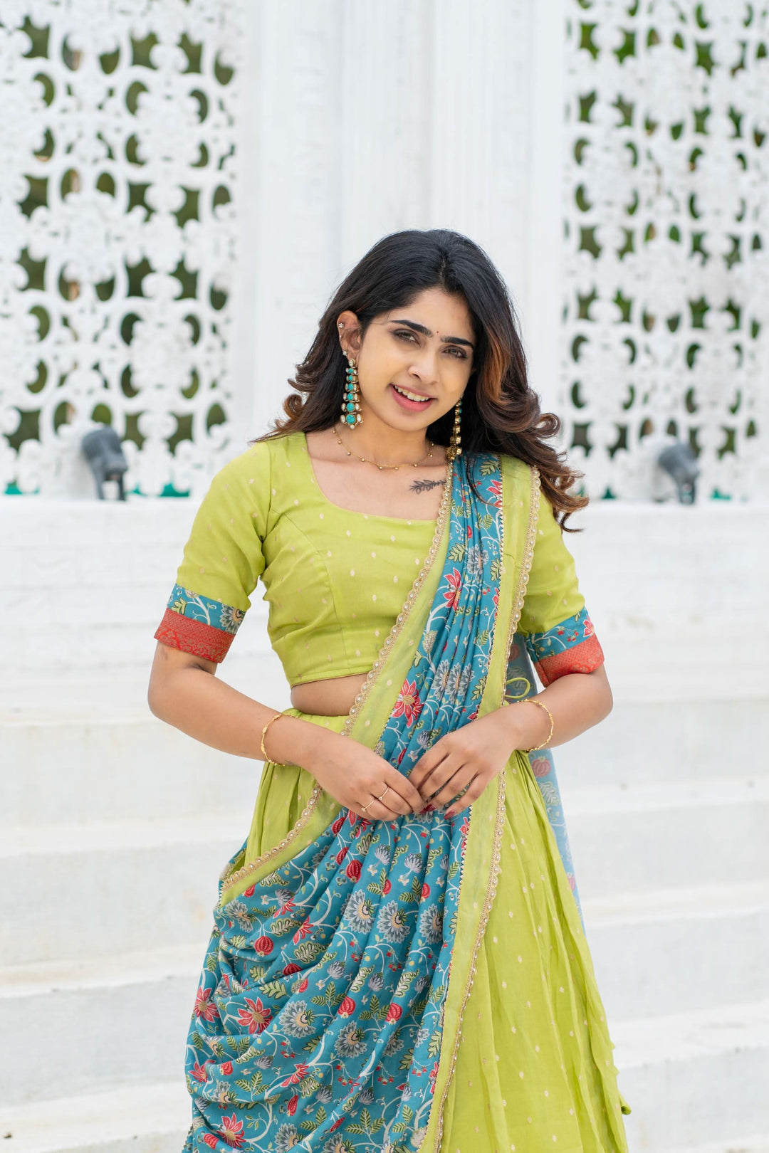 Roopa Green Half Saree | Made To Order