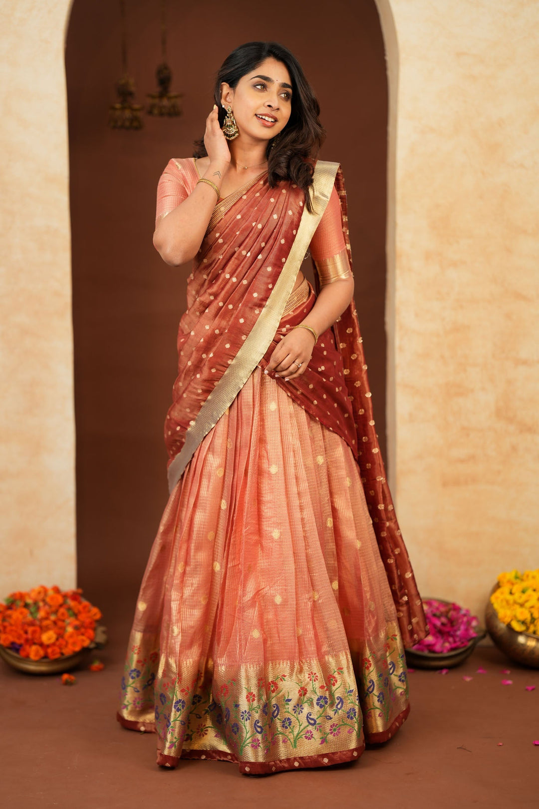 Gargi Peach Half Saree (Set of 3) | SHOBITAM