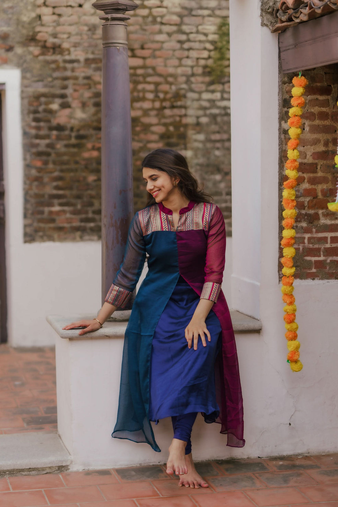 Wine and Navy Slit Kurti Bottom Not Included | Leggings not included | Made To Order