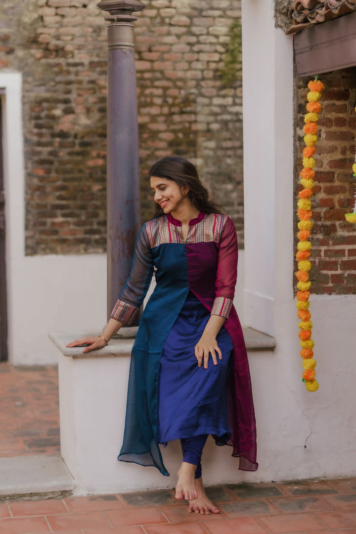 Wine and Navy Slit Kurti Bottom Not Included | Leggings not included | Made To Order