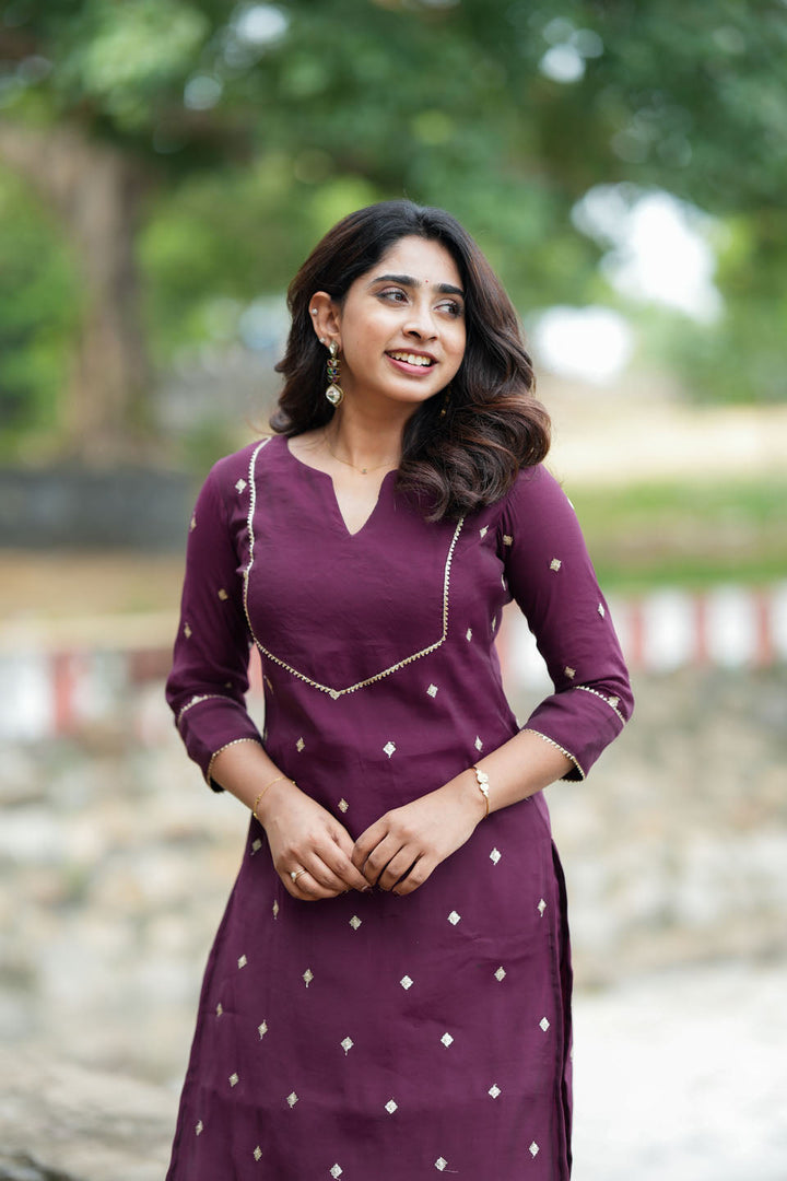 Meera Wine Kurti Set (Set of 2) | Made to Order | SHOBITAM