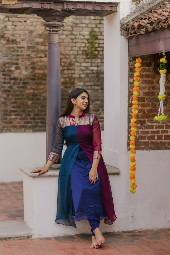 Wine and Navy Slit Kurti Bottom Not Included | Leggings not included | Made To Order