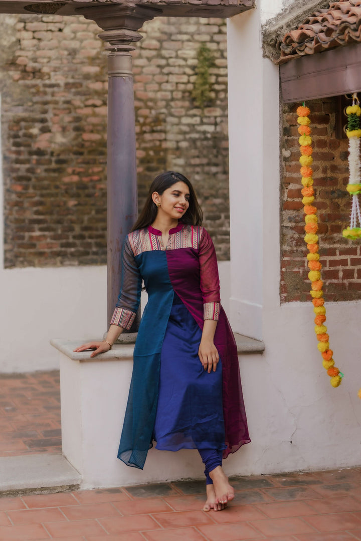 Wine and Navy Slit Kurti Bottom Not Included | Leggings not included | Made To Order