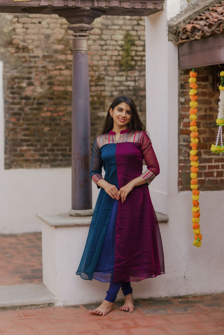 Wine and Navy Slit Kurti Bottom Not Included | Leggings not included | Made To Order