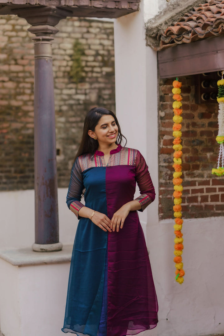 Wine and Navy Slit Kurti Bottom Not Included | Leggings not included | Made To Order