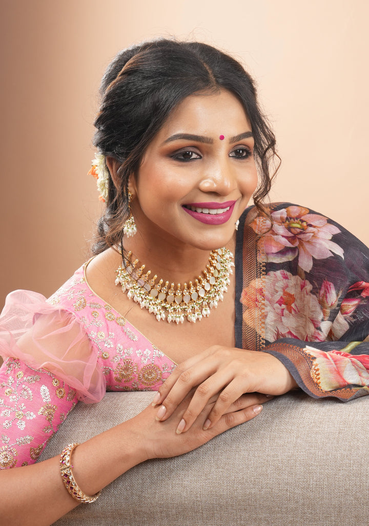 Ahmedabadi Jadau Mother of Pearls choker Set | Shobitam Jewelry