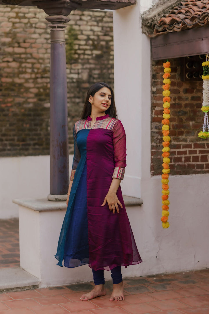 Wine and Navy Slit Kurti Bottom Not Included | Leggings not included | Made To Order