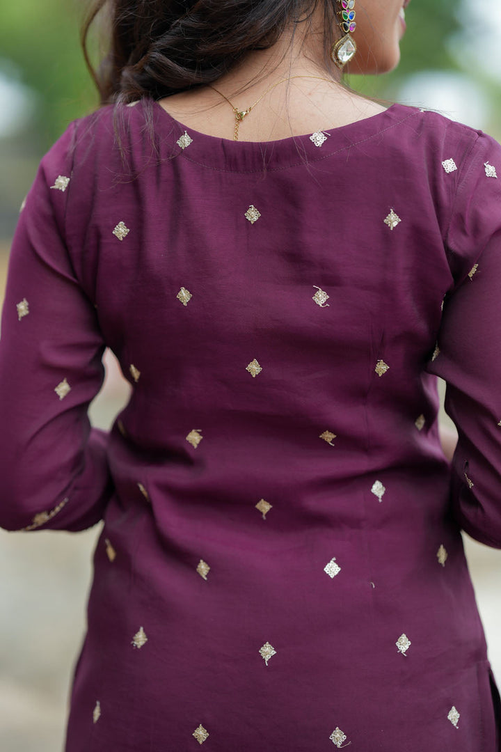 Meera Wine Kurti Set (Set of 2) | Made to Order | SHOBITAM