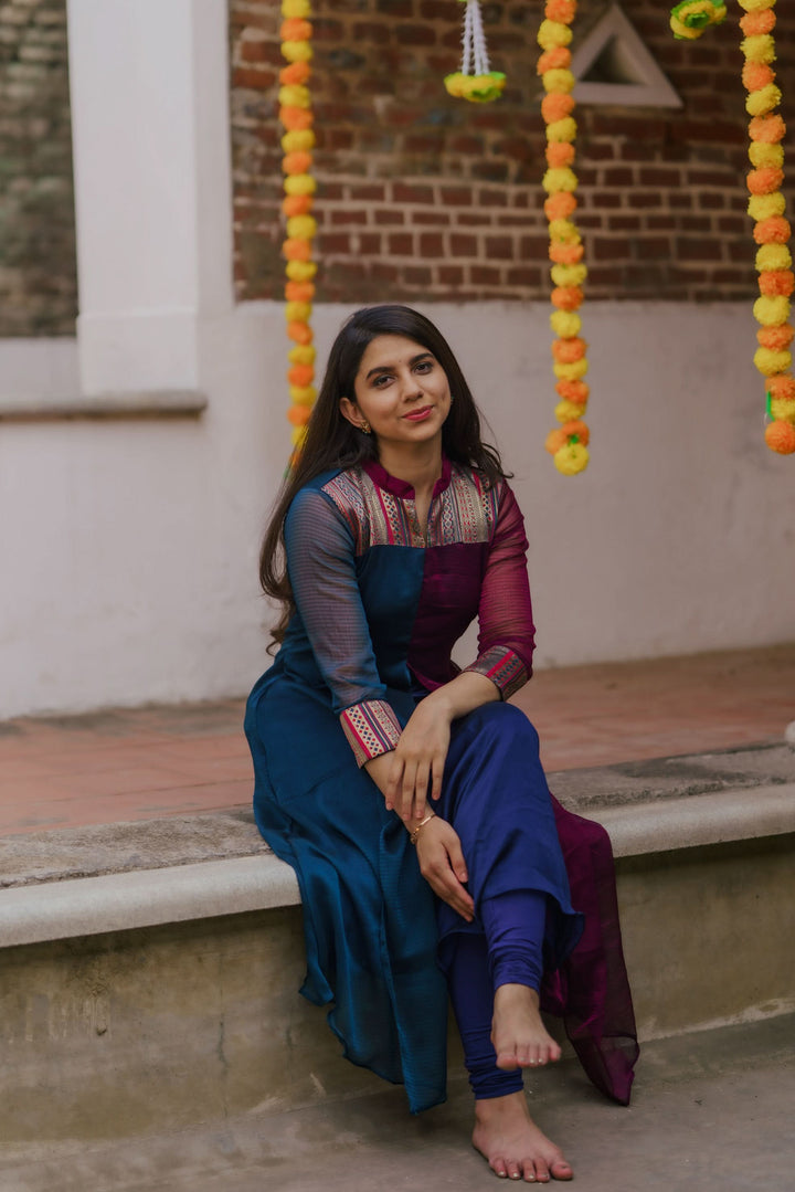 Wine and Navy Slit Kurti Bottom Not Included | Leggings not included | Made To Order