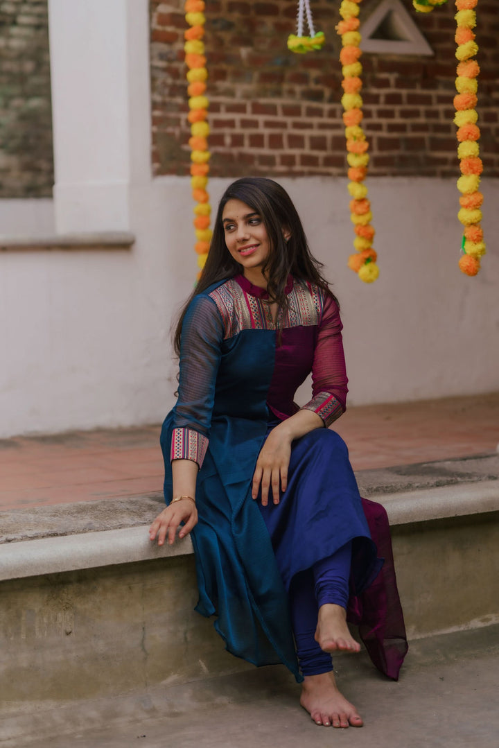 Wine and Navy Slit Kurti Bottom Not Included | Leggings not included | Made To Order