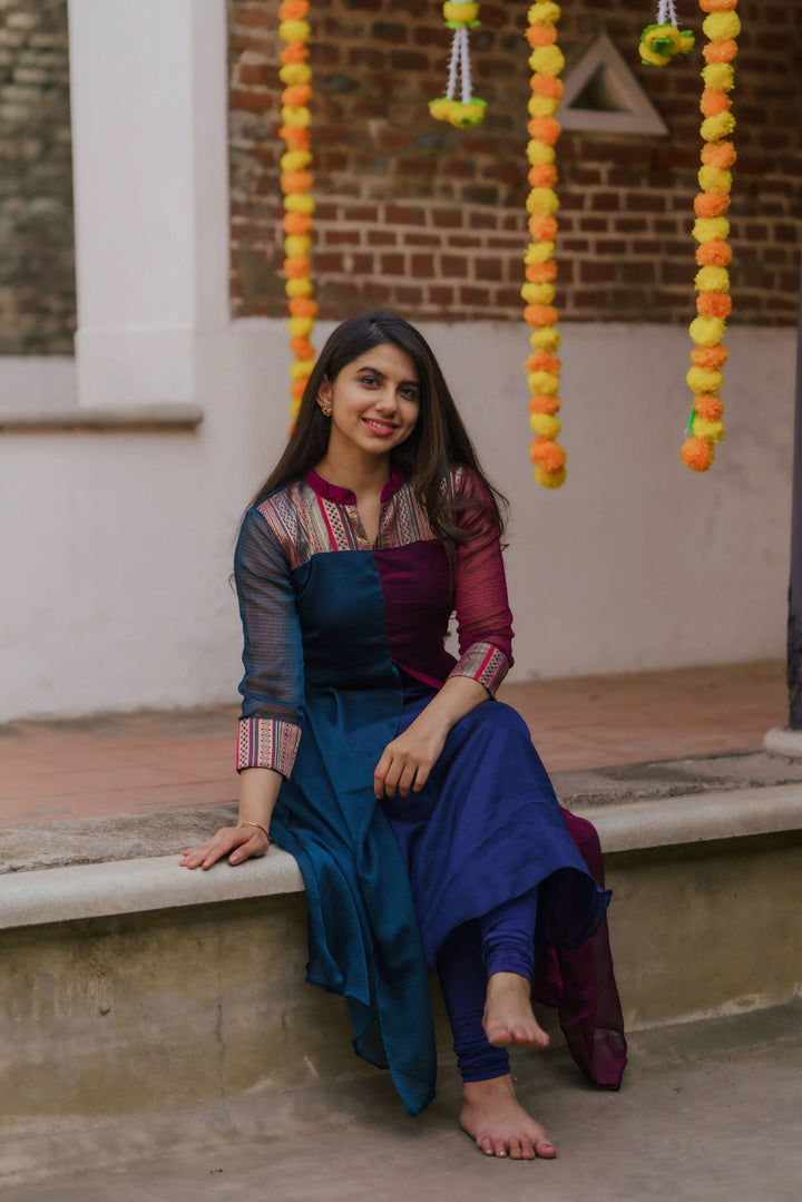 Wine and Navy Slit Kurti Bottom Not Included | Leggings not included | Made To Order