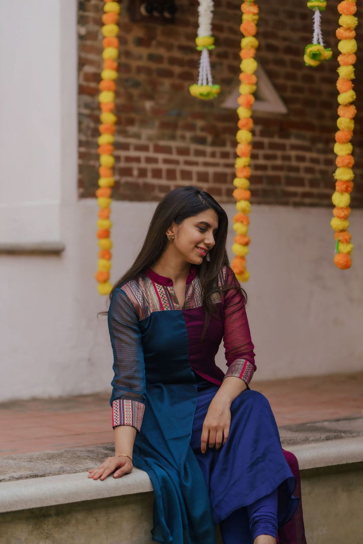 Wine and Navy Slit Kurti Bottom Not Included | Leggings not included | Made To Order