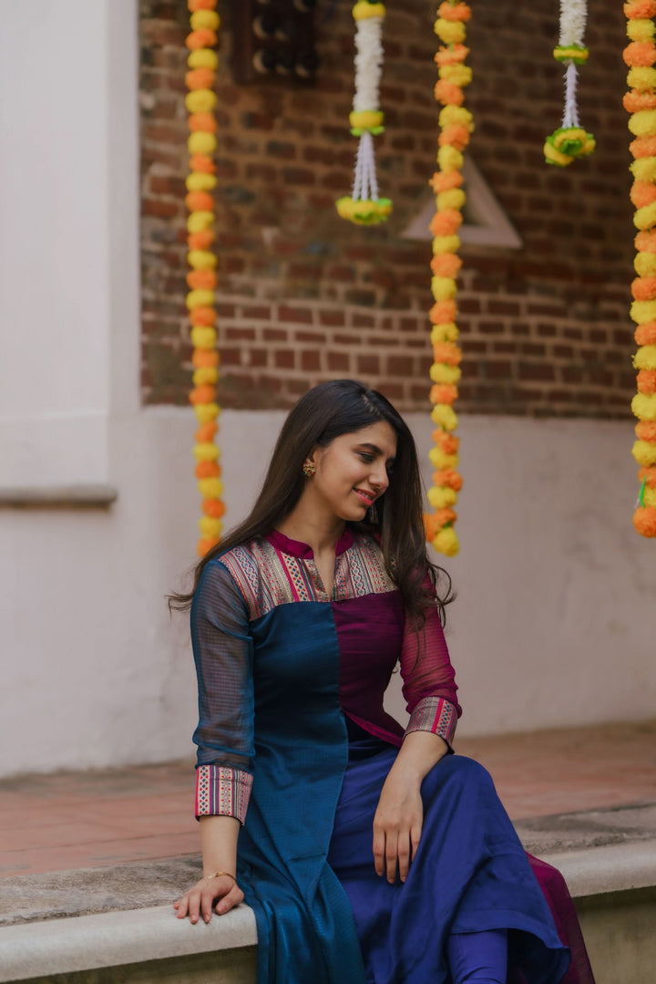 Wine and Navy Slit Kurti Bottom Not Included | Leggings not included | Made To Order