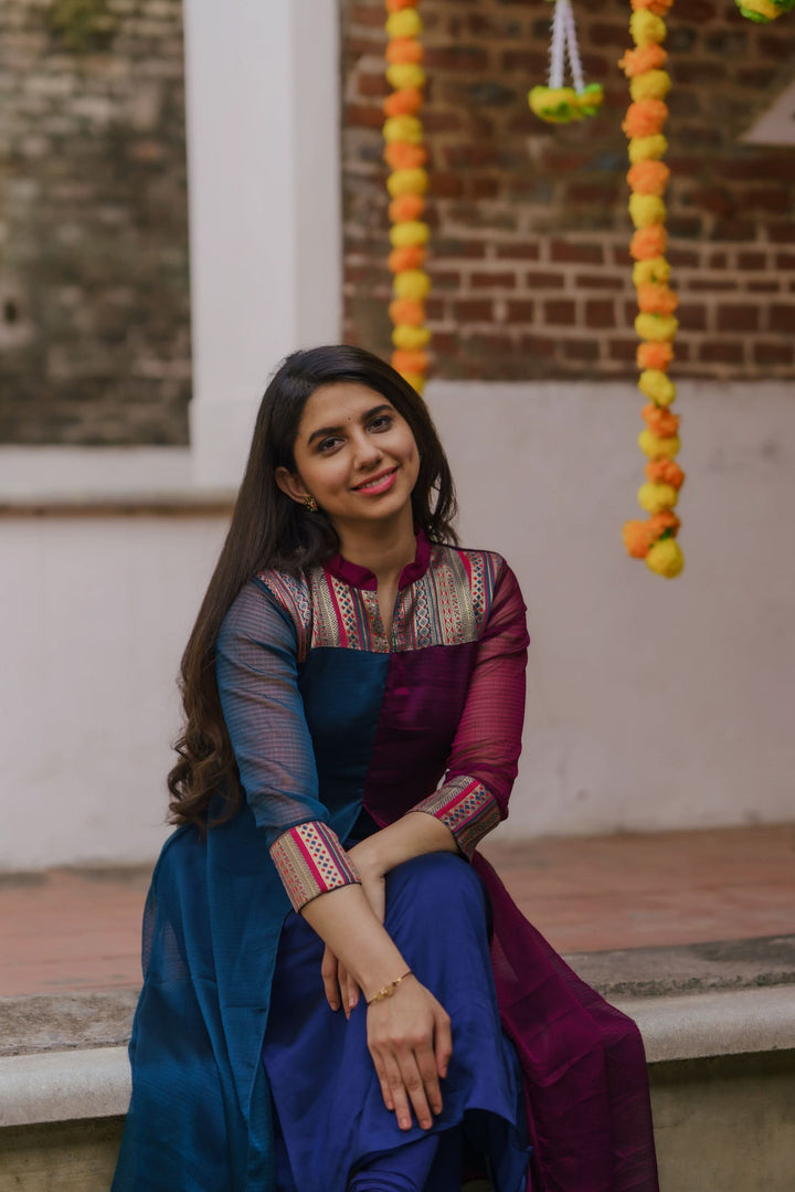 Wine and Navy Slit Kurti Bottom Not Included | Leggings not included | Made To Order