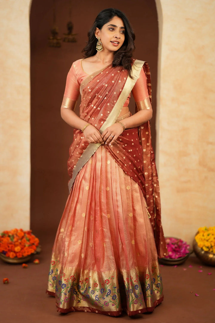 Gargi Peach Half Saree (Set of 3) | Made To Order