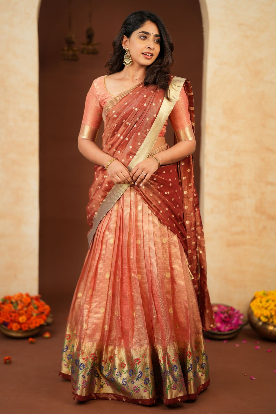 Gargi Peach Half Saree (Set of 3) | SHOBITAM