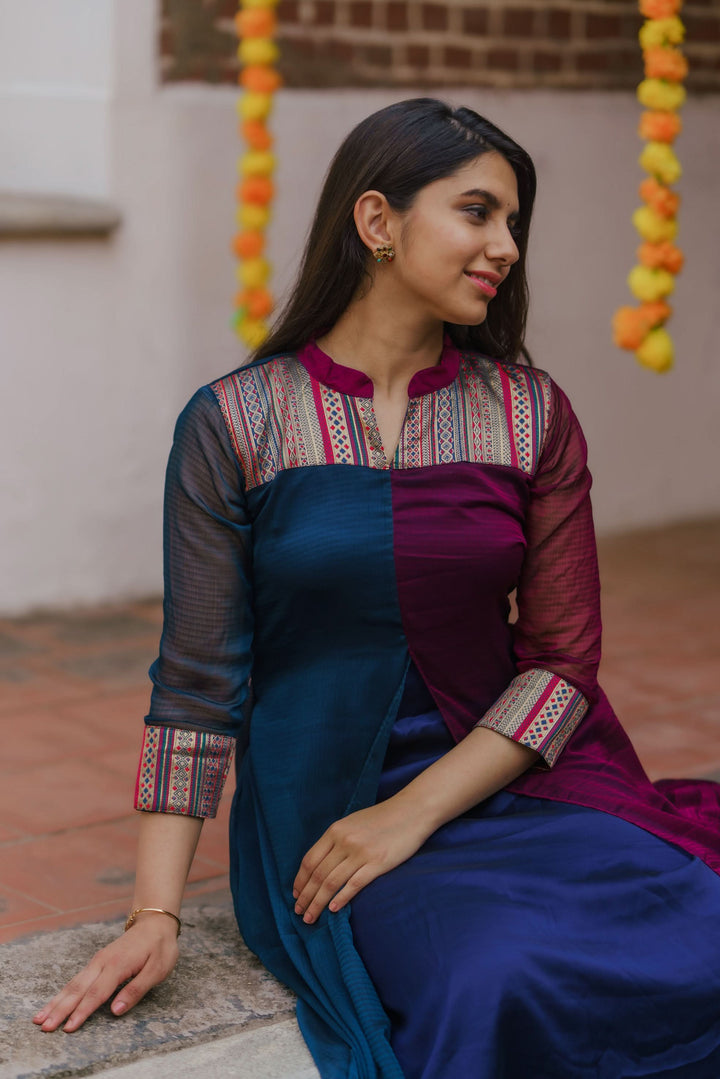 Wine and Navy Slit Kurti Bottom Not Included | Leggings not included | Made To Order