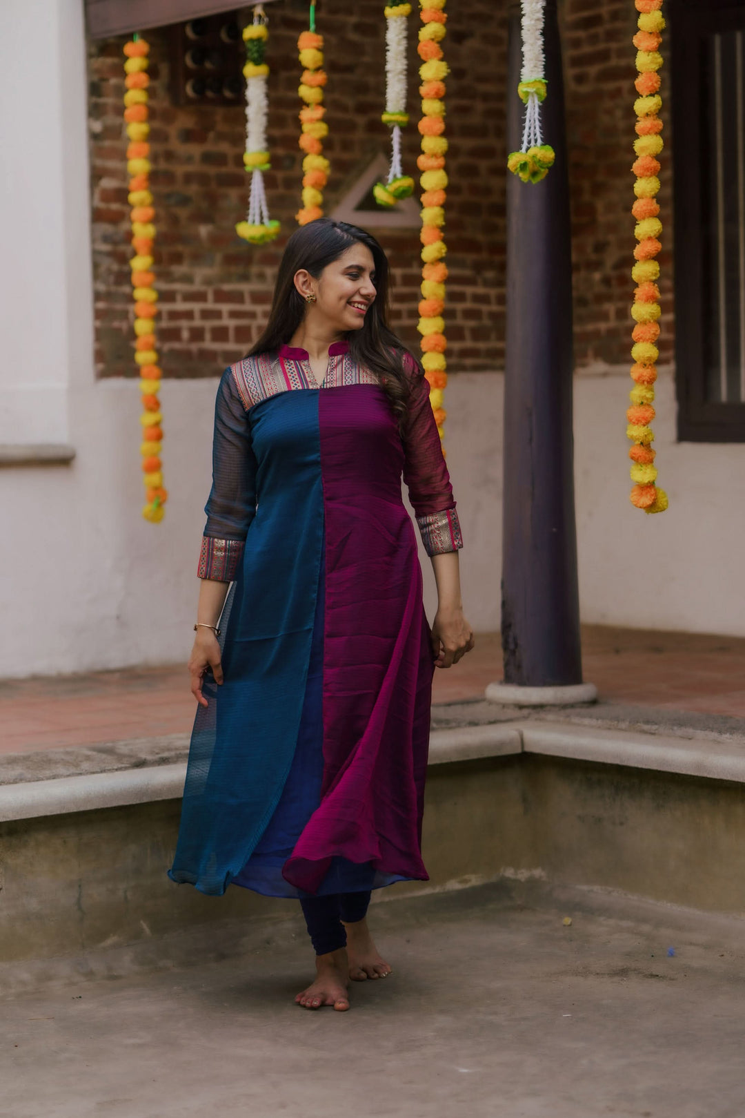 Wine and Navy Slit Kurti Bottom Not Included | Leggings not included | Made To Order