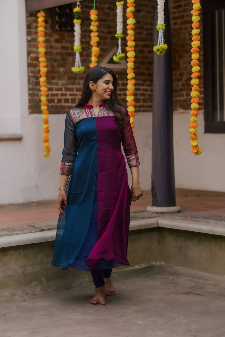 Wine and Navy Slit Kurti Bottom Not Included | Leggings not included | Made To Order