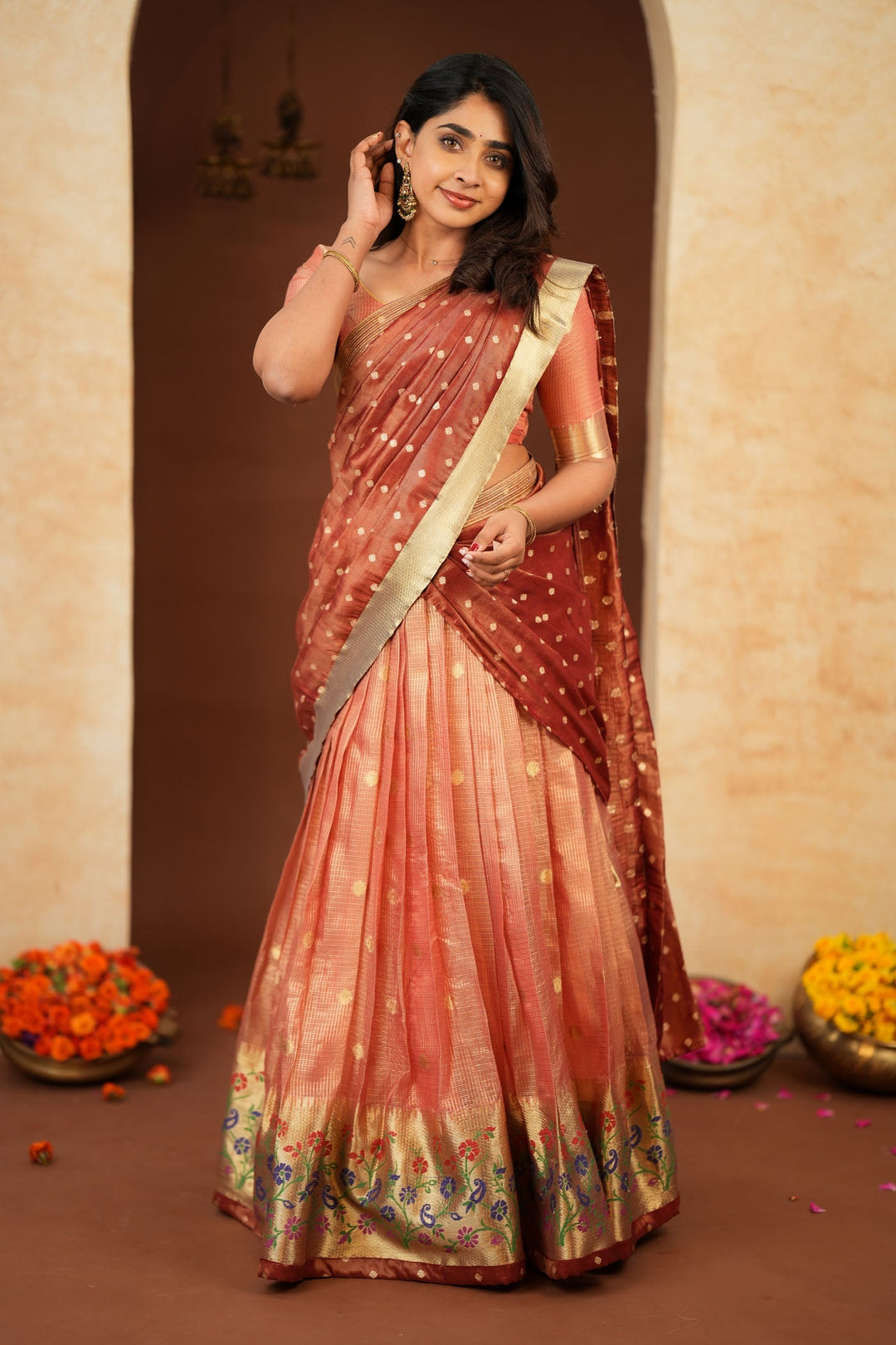 Gargi Peach Half Saree (Set of 3) | SHOBITAM