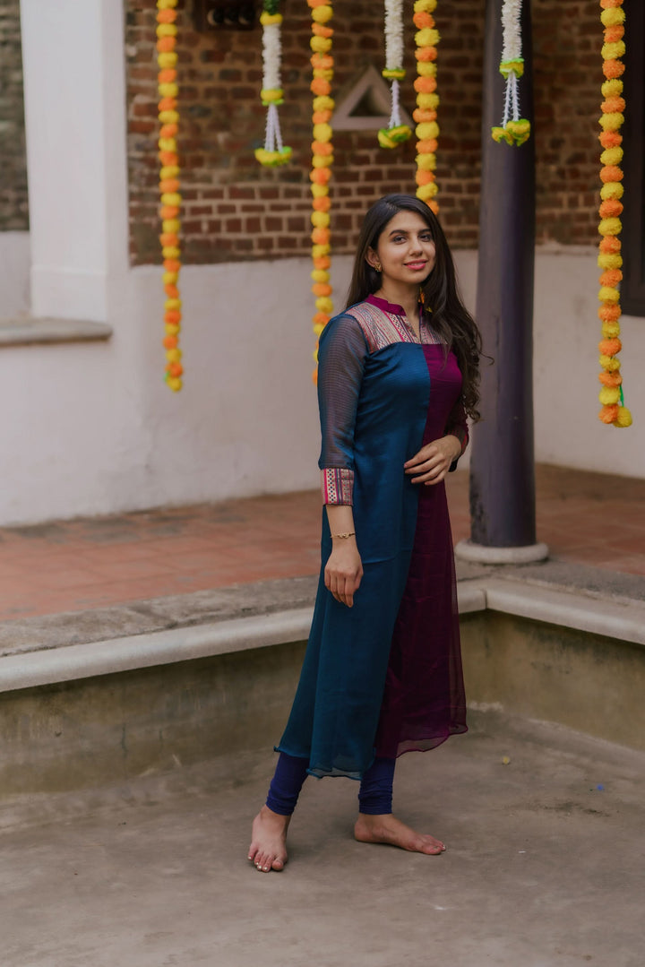 Wine and Navy Slit Kurti Bottom Not Included | Leggings not included | Made To Order
