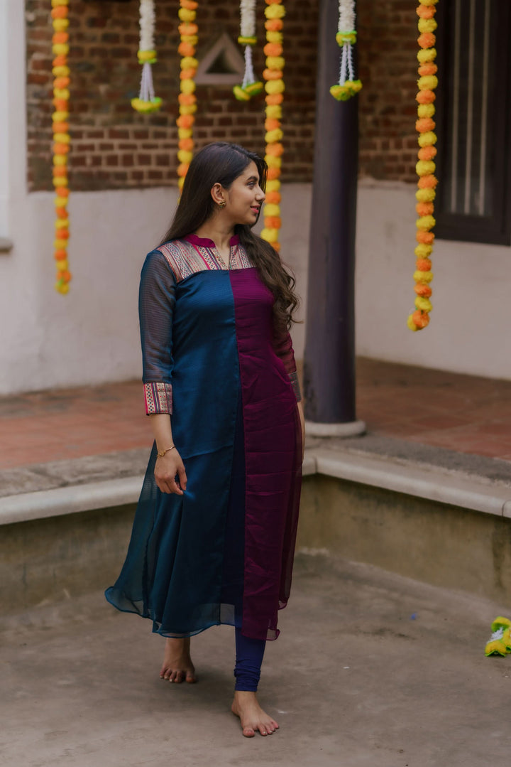 Wine and Navy Slit Kurti Bottom Not Included | Leggings not included | Made To Order