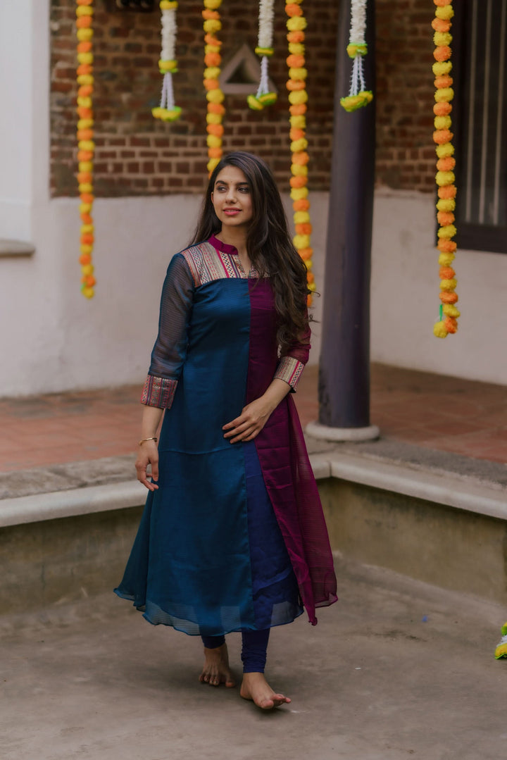 Wine and Navy Slit Kurti Bottom Not Included | Leggings not included | Made To Order