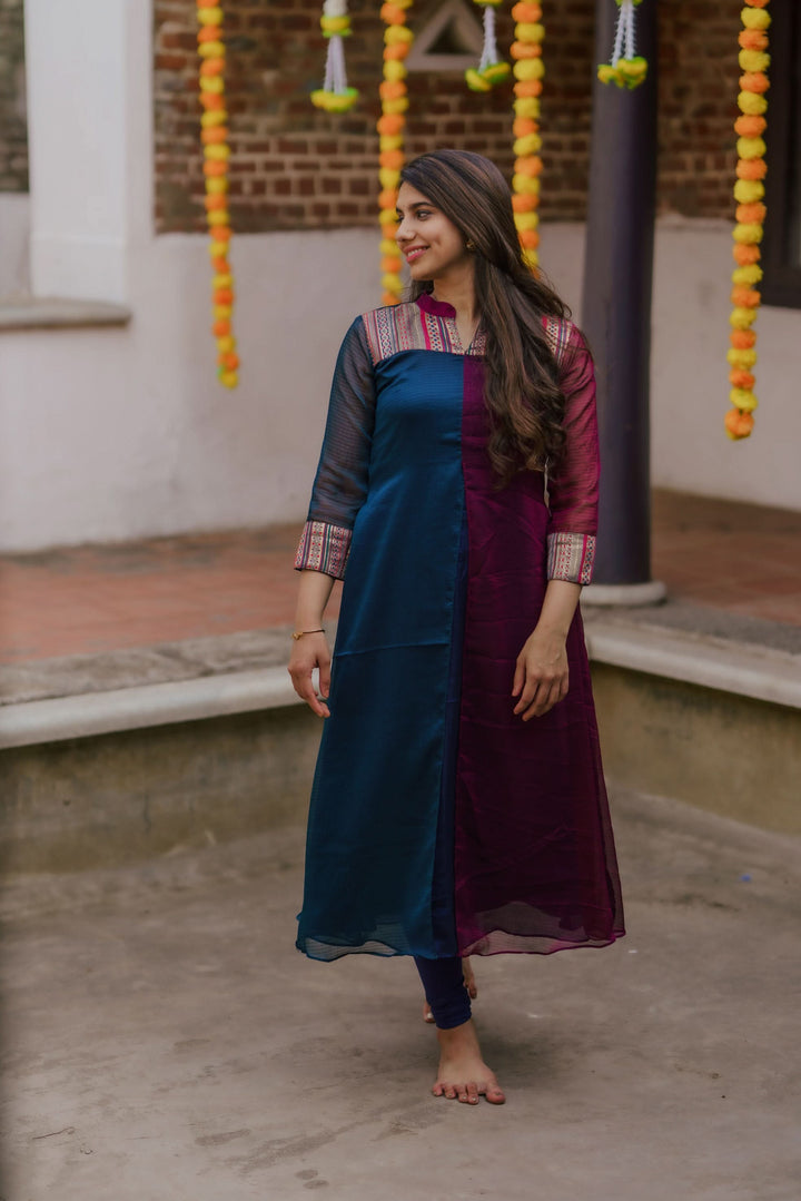 Wine and Navy Slit Kurti Bottom Not Included | Leggings not included | Made To Order