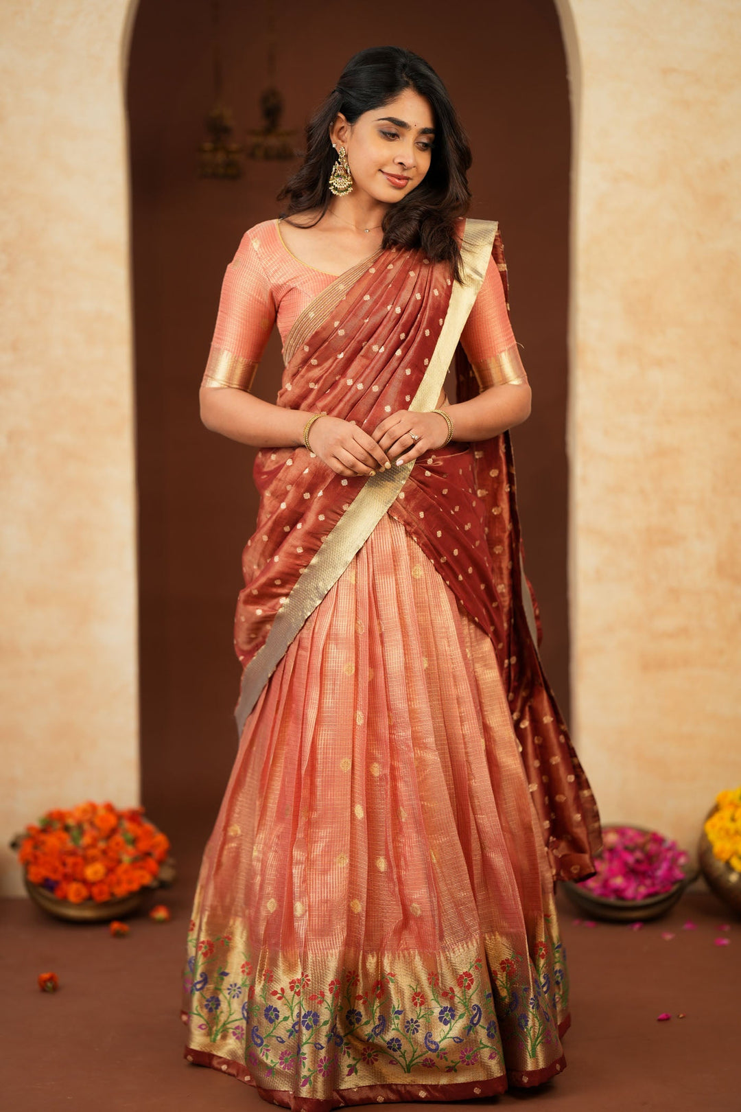 Gargi Peach Half Saree (Set of 3) | SHOBITAM