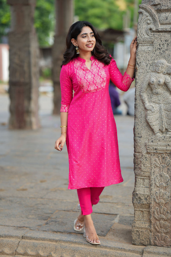 Pravya Pink Kurti Set (Set of 2) | Made to Order | SHOBITAM