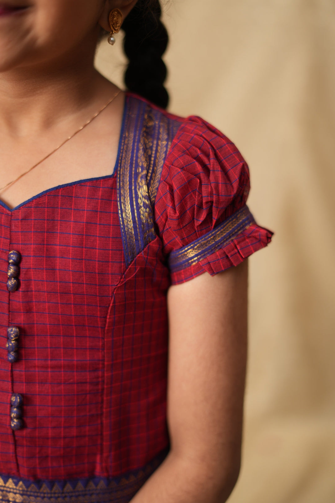 Esha Wine check Lehenga Mini (Set of 2)| Made To Order