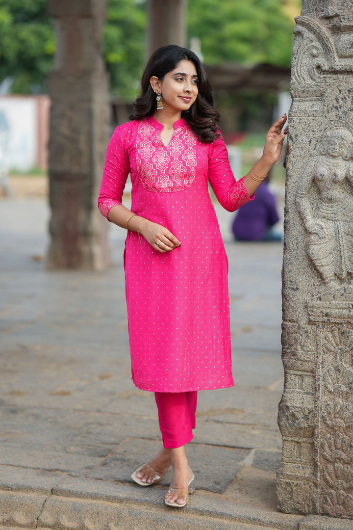 Pravya Pink Kurti Set (Set of 2) | Made to Order | SHOBITAM