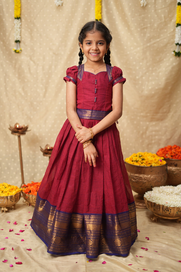 Esha Wine check Lehenga Mini (Set of 2)| Made To Order