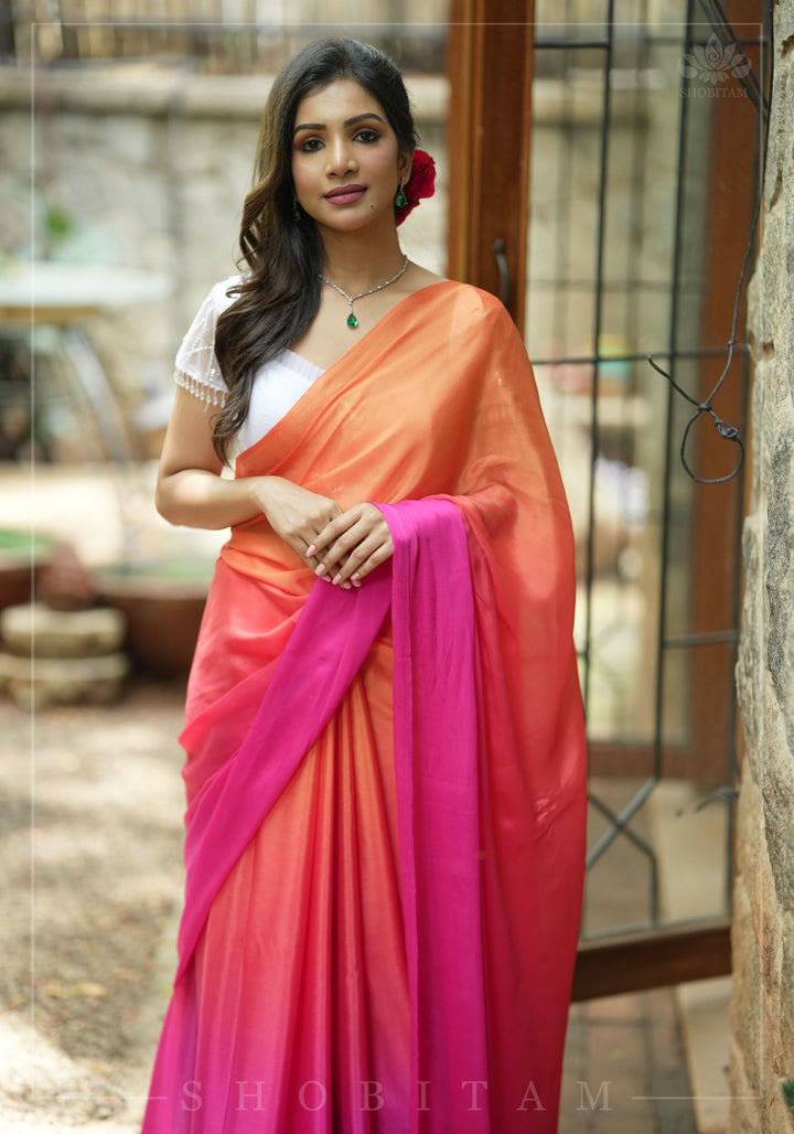 Bollywood style ombre pure chiffon in Multicolor, No Blouse Piece