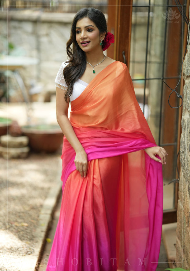 Bollywood style ombre pure chiffon in Multicolor, No Blouse Piece