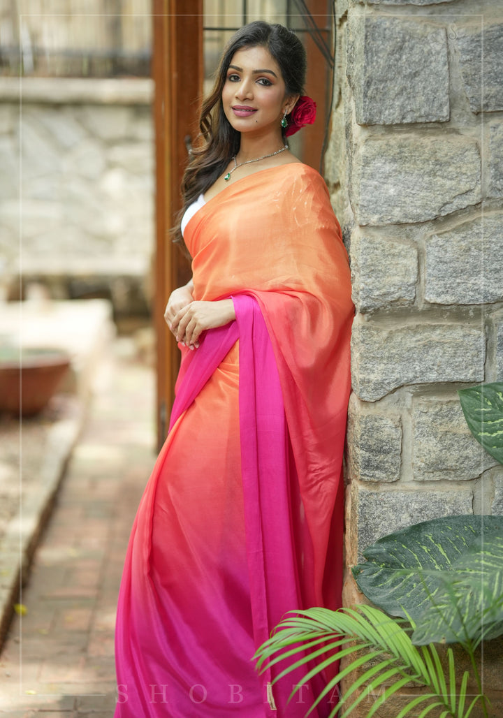 Bollywood style ombre pure chiffon in Multicolor, No Blouse Piece