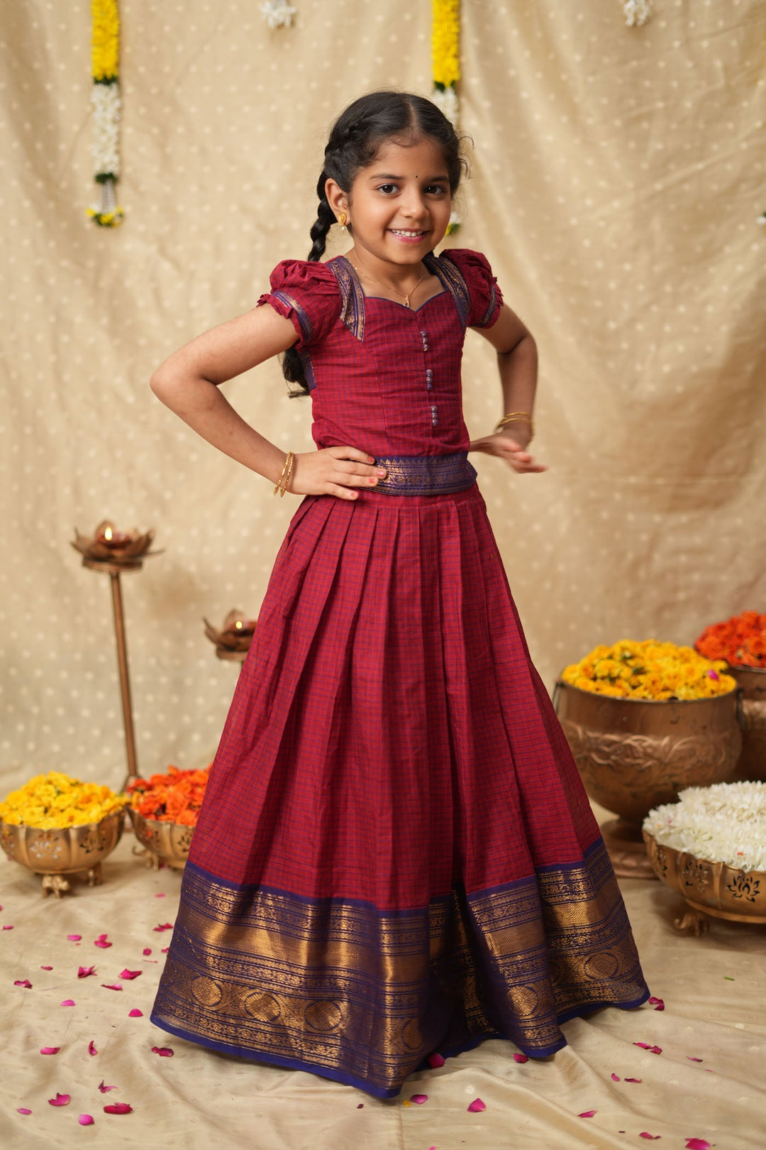 Esha Red check Lehenga Mini (Set of 2) | SHOBITAM