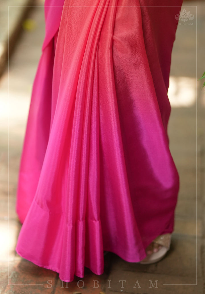 Bollywood style ombre pure chiffon in Multicolor, No Blouse Piece
