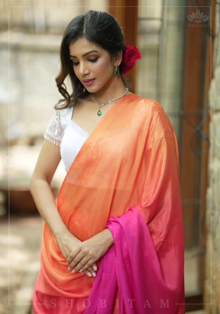 Bollywood style ombre pure chiffon in Multicolor, No Blouse Piece