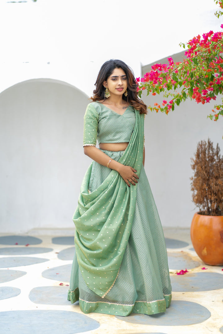 Anupama Mint Green Crop Top & Skirt With Dupatta | Made To Order