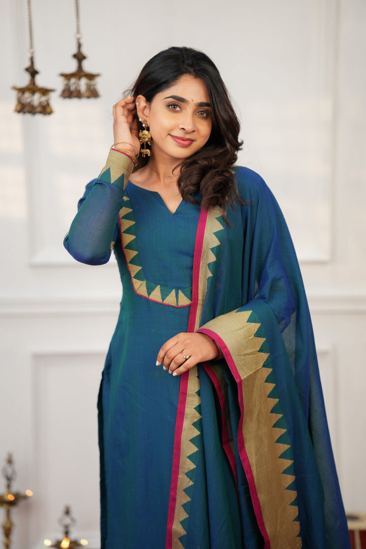 Gautami Teal Kurti Set (Set of 3) | Made To Order