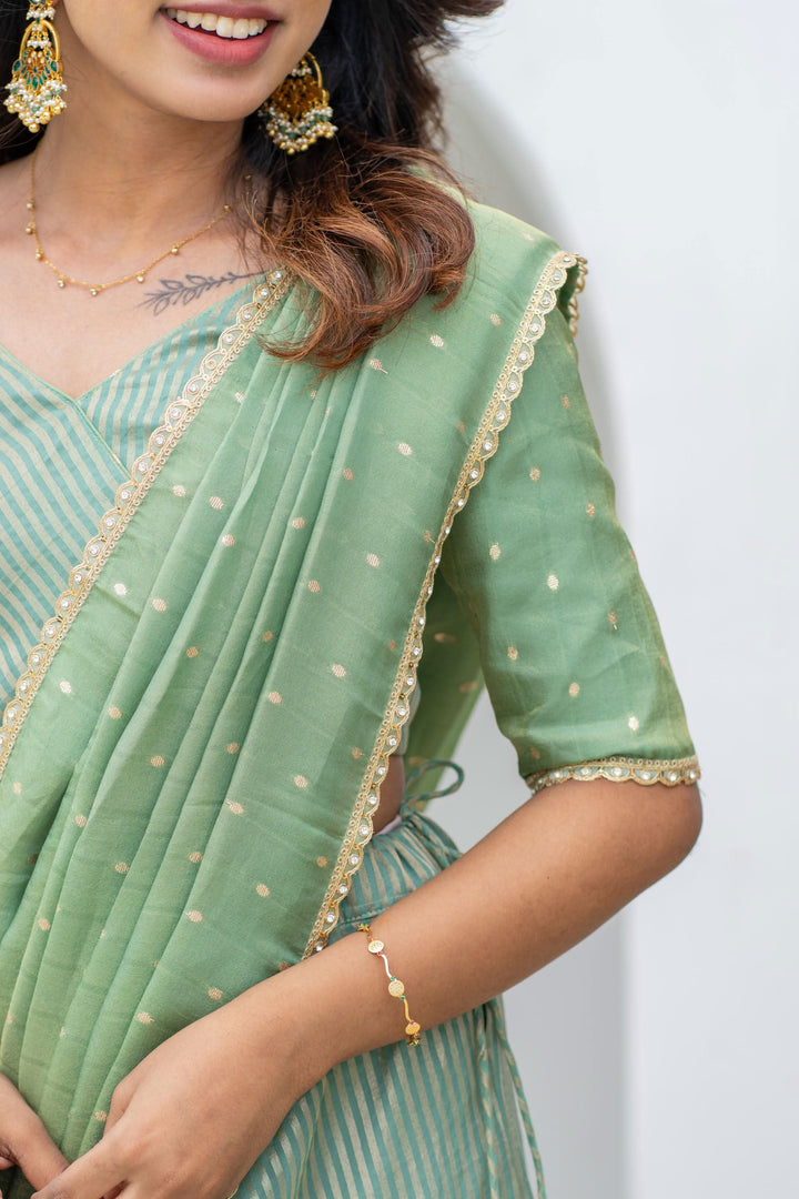 Anupama Mint Green Crop Top & Skirt With Dupatta | Made To Order