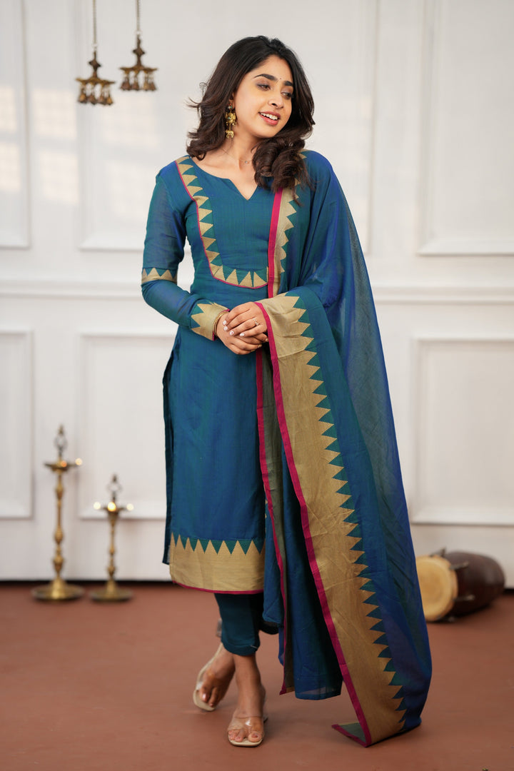 Gautami Teal Kurti Set (Set of 3) | Made To Order