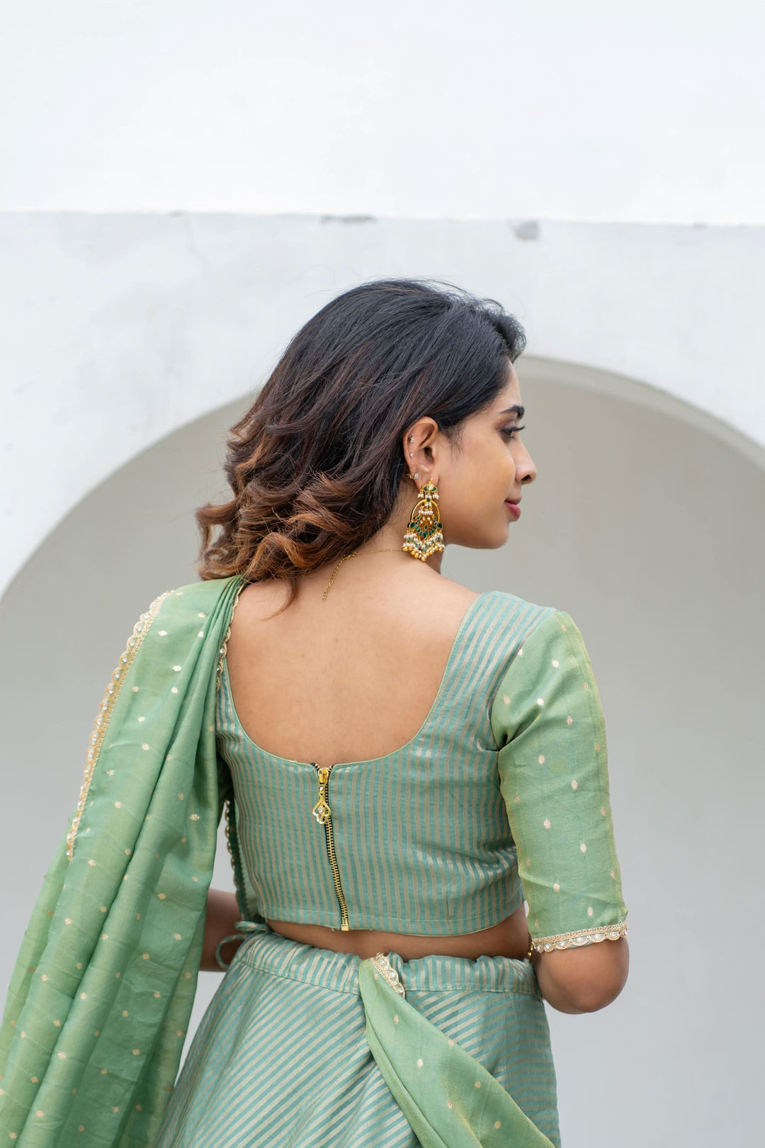 Anupama Mint Green Crop Top & Skirt With Dupatta | Made To Order