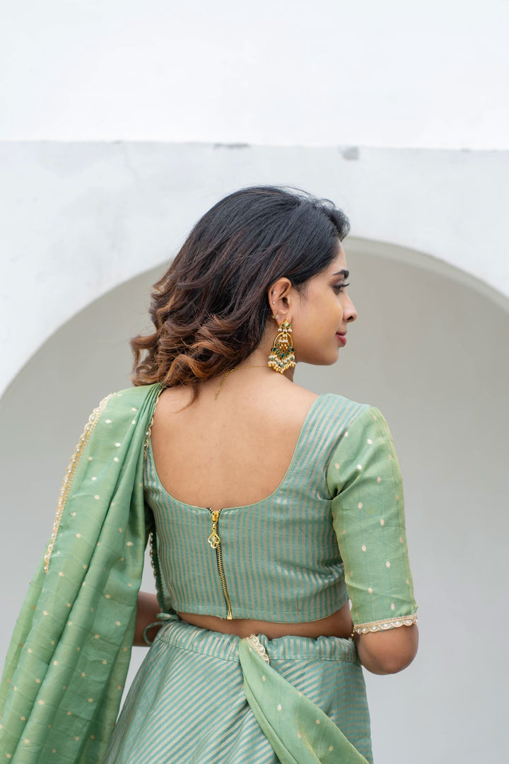 Anupama Mint Green Crop Top & Skirt With Dupatta | Made To Order