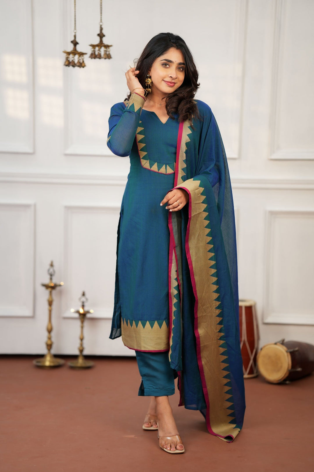 Gautami Teal Kurti Set (Set of 3)   | Made to Order | SHOBITAM